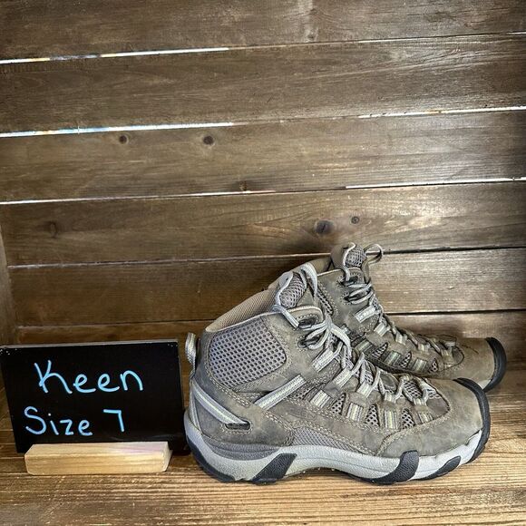 Womens Keen Alamosa Brown Leather Mid Waterproof Hiking Trail Boots Shoes Size 7 - Picture 1 of 6